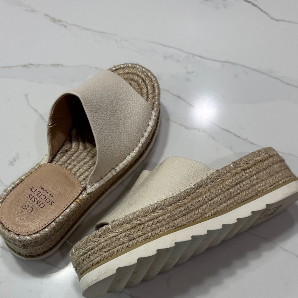 Oasis Society Cream Espadrille Platform Slide